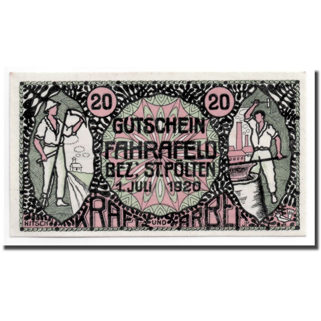[#363533] Banknote, Austria, Fahrafeld, 20 Heller, personnage, 1920, 1920-07-01,