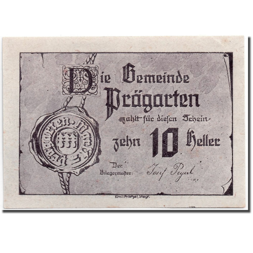 [#364327] Banknote, Austria, Prägarten, 10 Heller, métier à tisser, 1920, UNC(63