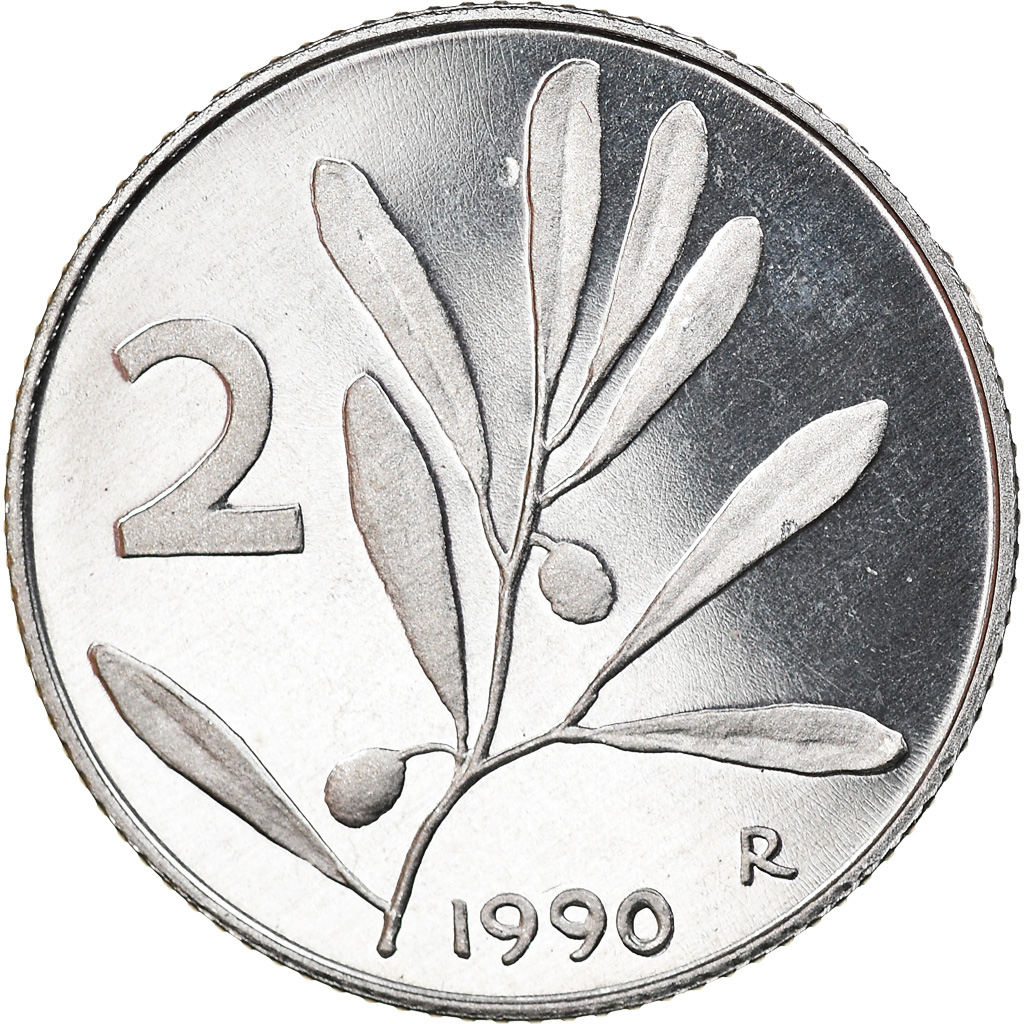 Coin, Italy, 2 Lire, 1990, Rome, Proof, , Aluminum, KM:94