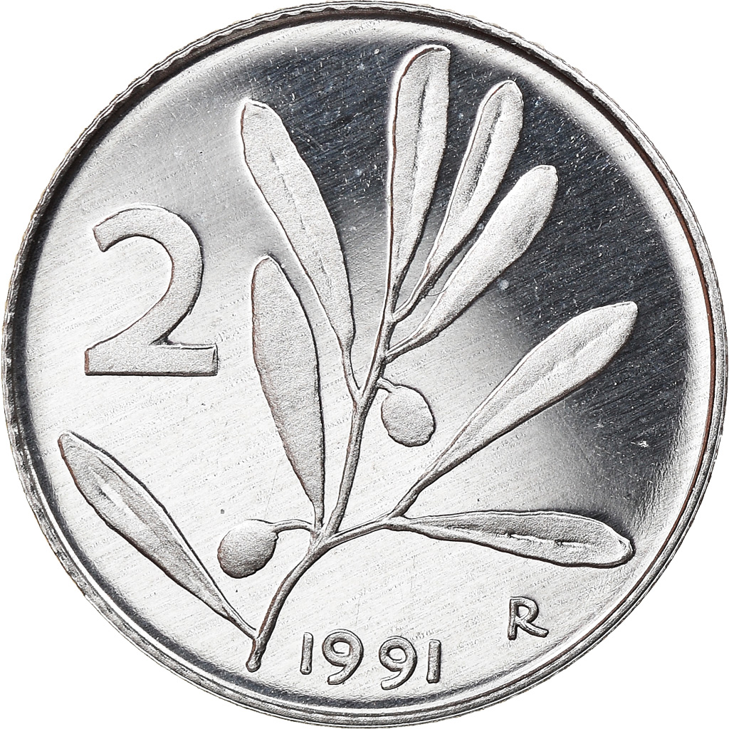Coin, Italy, 2 Lire, 1991, Rome, Proof, , Aluminum, KM:94