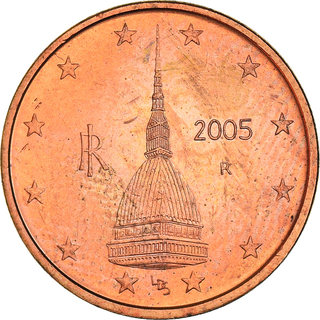 Italien, 2 Euro Cent, The Mole Antonelliana, 2005, UNZ+, Copper Plated Steel