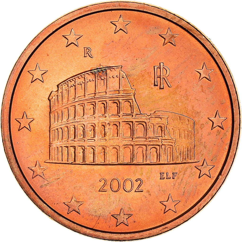 Italien, 5 Euro Cent, The Flavius amphitheatre, 2002, UNZ+, Copper Plated Steel