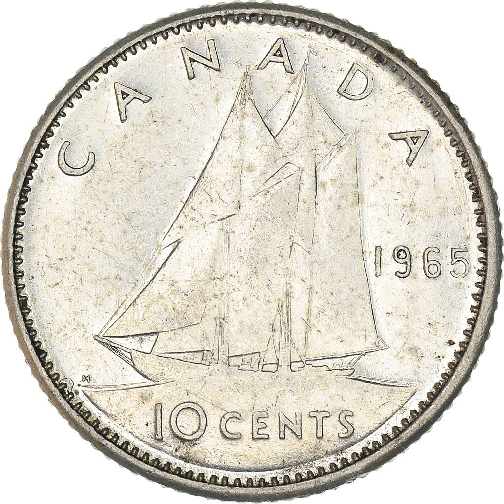 Coin, Canada, Elizabeth II, 10 Cents, 1965, Royal Canadian Mint, Ottawa