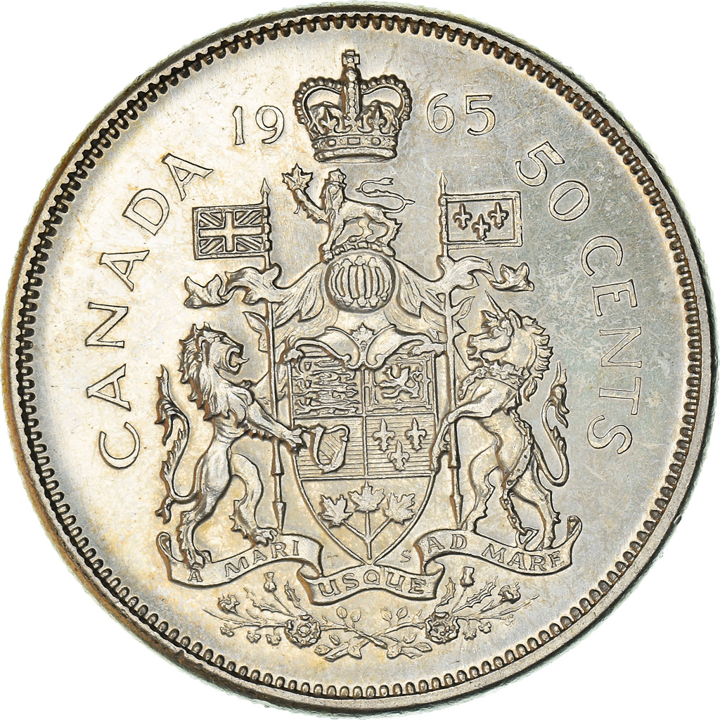 Coin, Canada, Elizabeth II, 50 Cents, 1965, Royal Canadian Mint, Ottawa