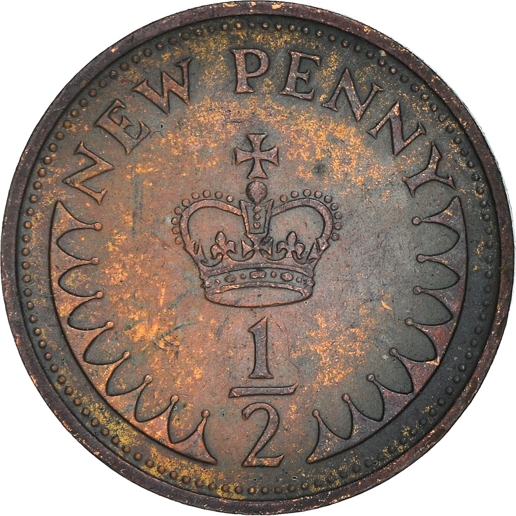 Moneda, Gran Bretaña, Elizabeth II, 1/2 New Penny, 1971, BC+, Bronce, KM:914