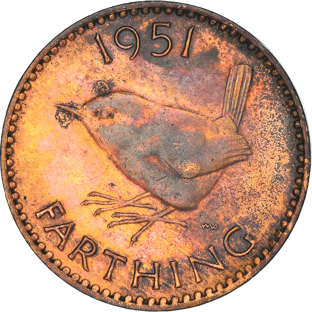 Moneda, Gran Bretaña, Elizabeth II, Farthing, 1951, MBC+, Bronce, KM:895