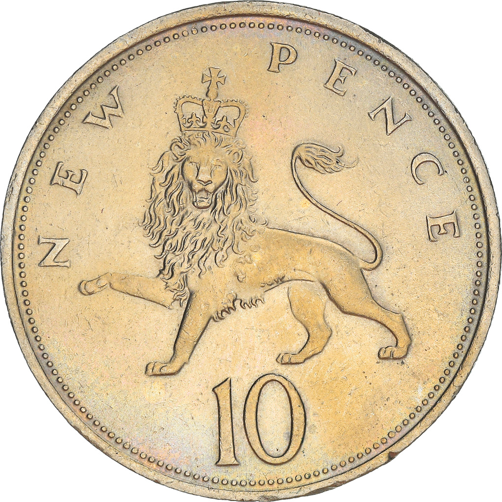 Moneda, Gran Bretaña, Elizabeth II, 10 New Pence, 1971, MBC+, Cobre - níquel