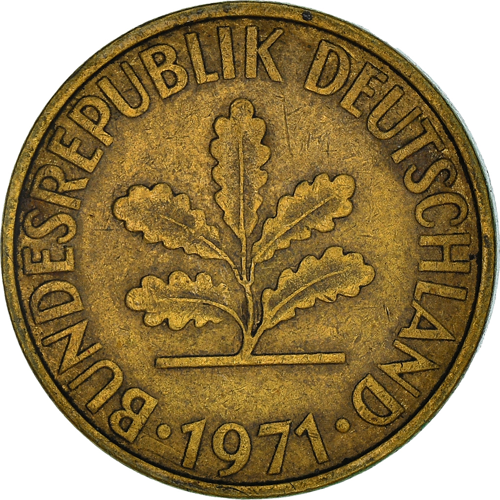 Coin, GERMANY - FEDERAL REPUBLIC, 10 Pfennig, 1971, Stuttgart, , Brass