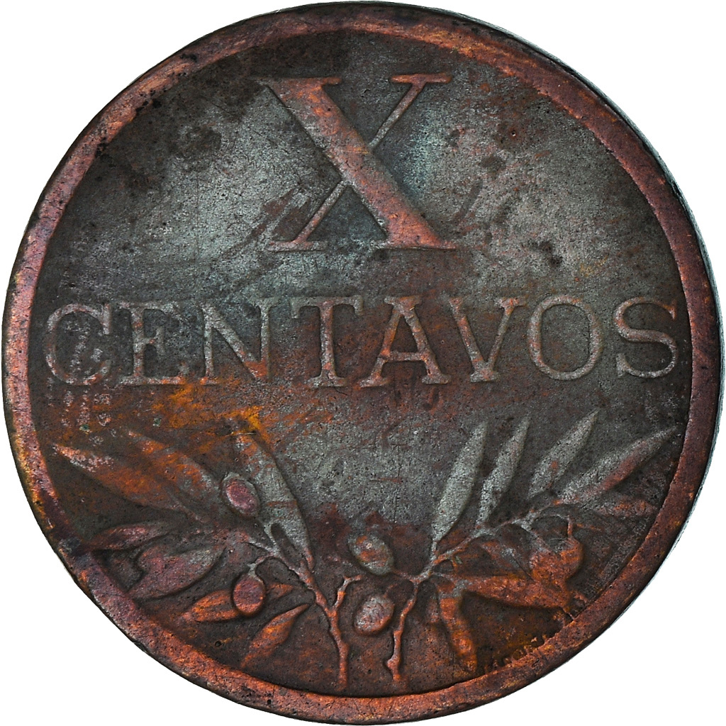 Moneda, Portugal, 10 Centavos, 1958, BC+, Bronce, KM:583