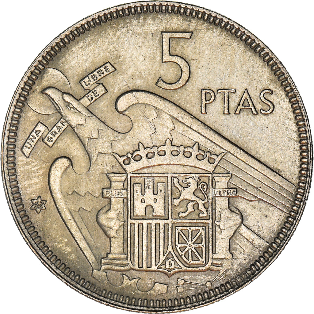 Moneda, España, Caudillo and regent, 5 Pesetas, 1962, MBC+, Cobre - níquel