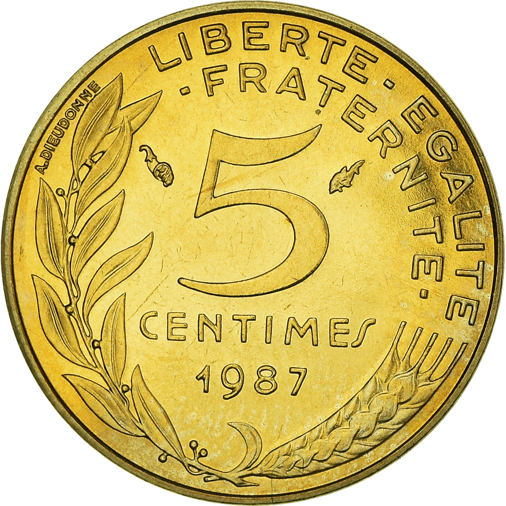 Moneda, Francia, Marianne, 5 Centimes, 1987, Paris, FDC, FDC, Aluminio - bronce