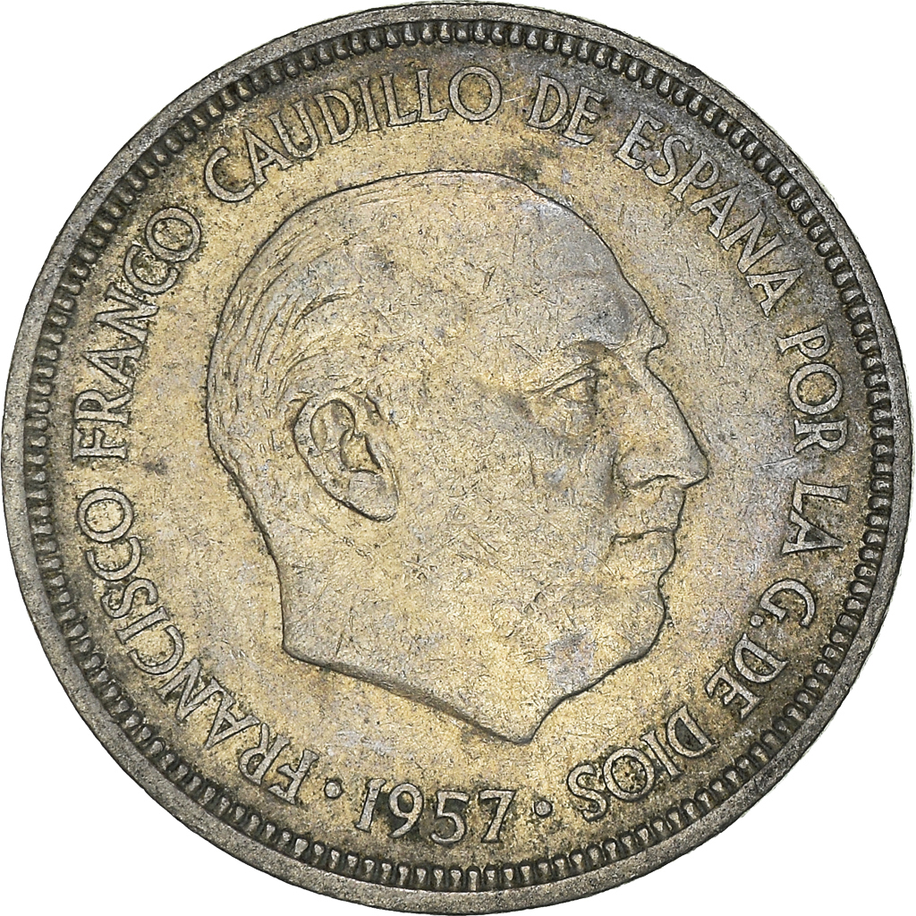 Moneda, España, Caudillo and regent, 5 Pesetas, 1970, BC+, Cobre - níquel