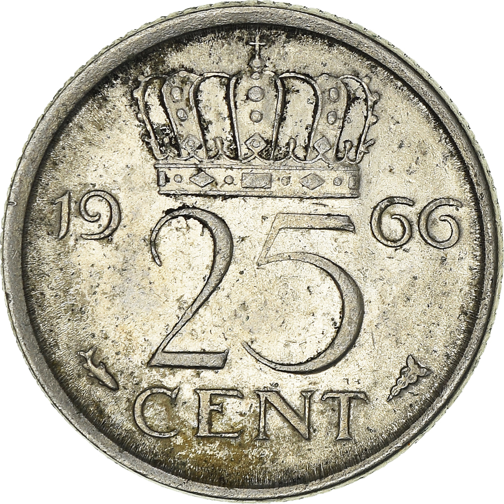 Coin, Netherlands, Juliana, 25 Cents, 1966, , Nickel, KM:183