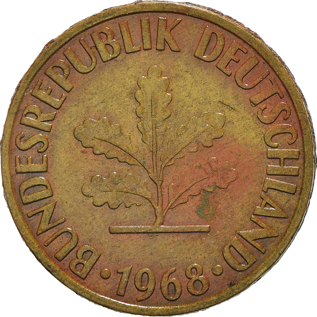 Coin, GERMANY - FEDERAL REPUBLIC, 10 Pfennig, 1968, Munich, , Brass