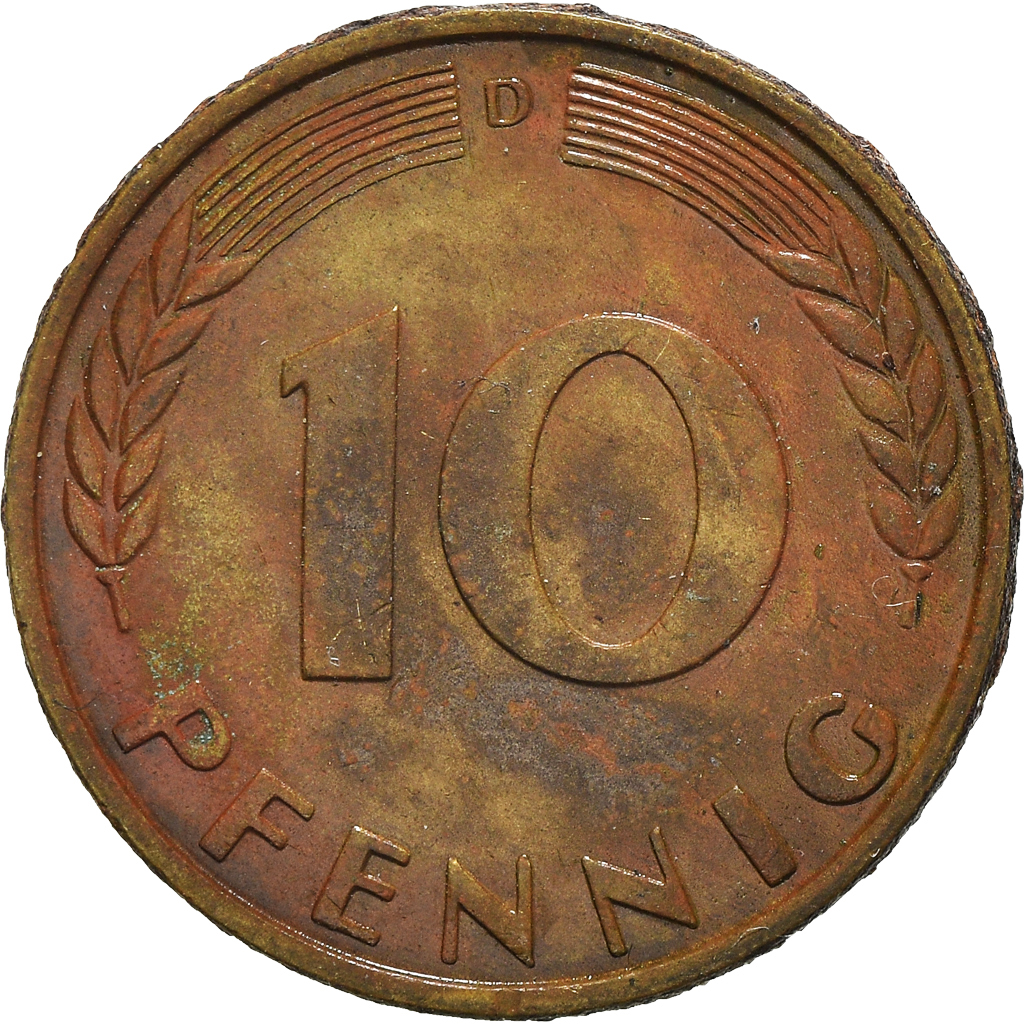 Coin, GERMANY - FEDERAL REPUBLIC, 10 Pfennig, 1968, Munich, , Brass