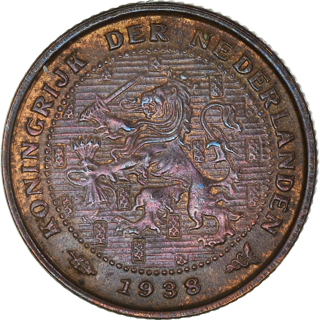 Coin, Netherlands, Wilhelmina I, 1/2 Cent, 1938, , Bronze, KM:138