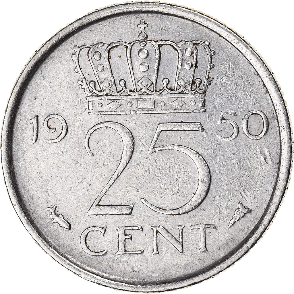 Coin, Netherlands, Juliana, 25 Cents, 1950, , Nickel, KM:183