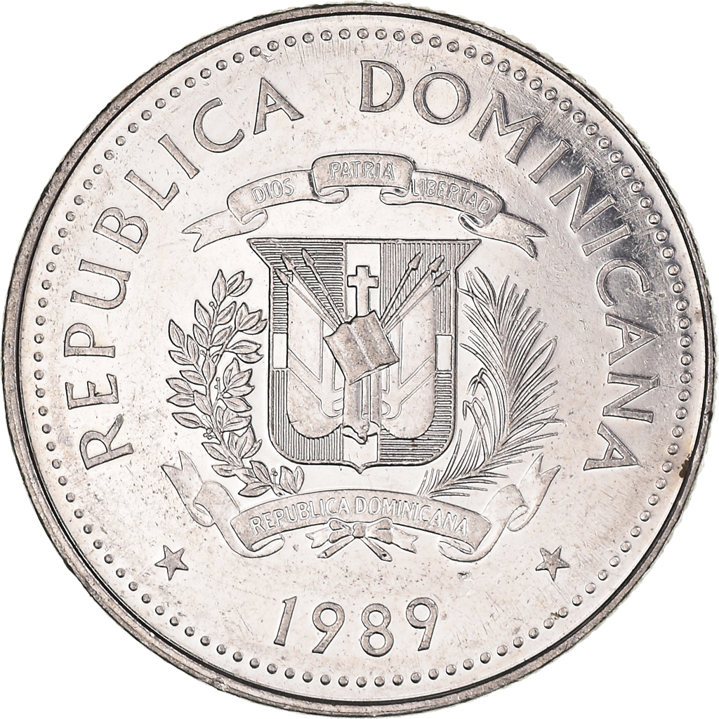Coin, Dominican Republic, 25 Centavos, 1989, , Nickel Clad Steel