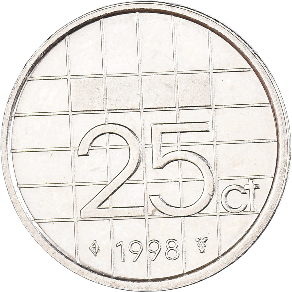 Coin, Netherlands, Beatrix, 25 Cents, 1998, , Nickel, KM:204