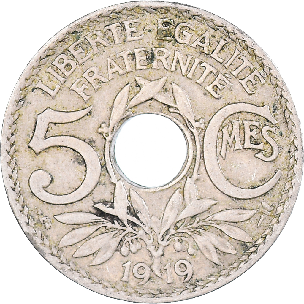 Moneda, Francia, Lindauer, 5 Centimes, 1919, MBC, Cobre - níquel, KM:865
