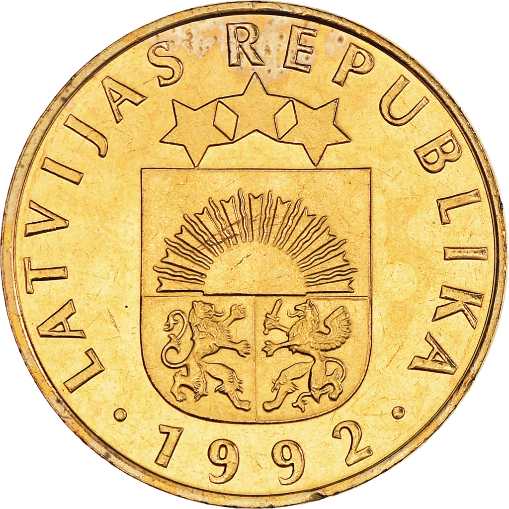 Moneda, Letonia, 20 Santimu, 1992, SC+, Níquel - latón, KM:22.1