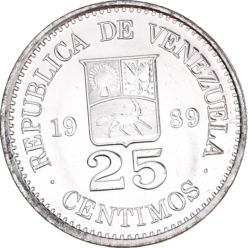 Coin, Venezuela, 25 Centimos, 1989, , Nickel Clad Steel, KM:50a