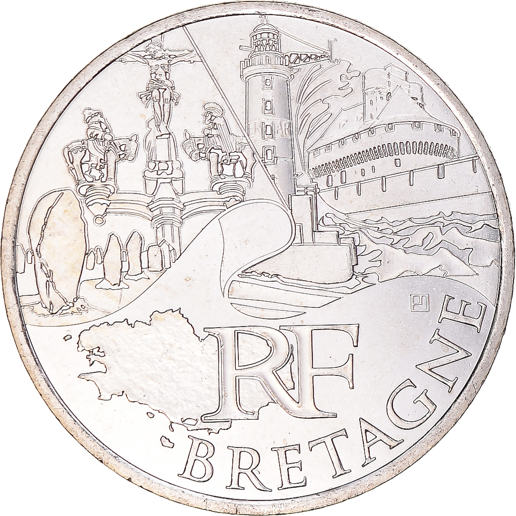 France, 10 Euro, Bretagne, Euros des régions, 2011, Bretagne, SPL, Argent