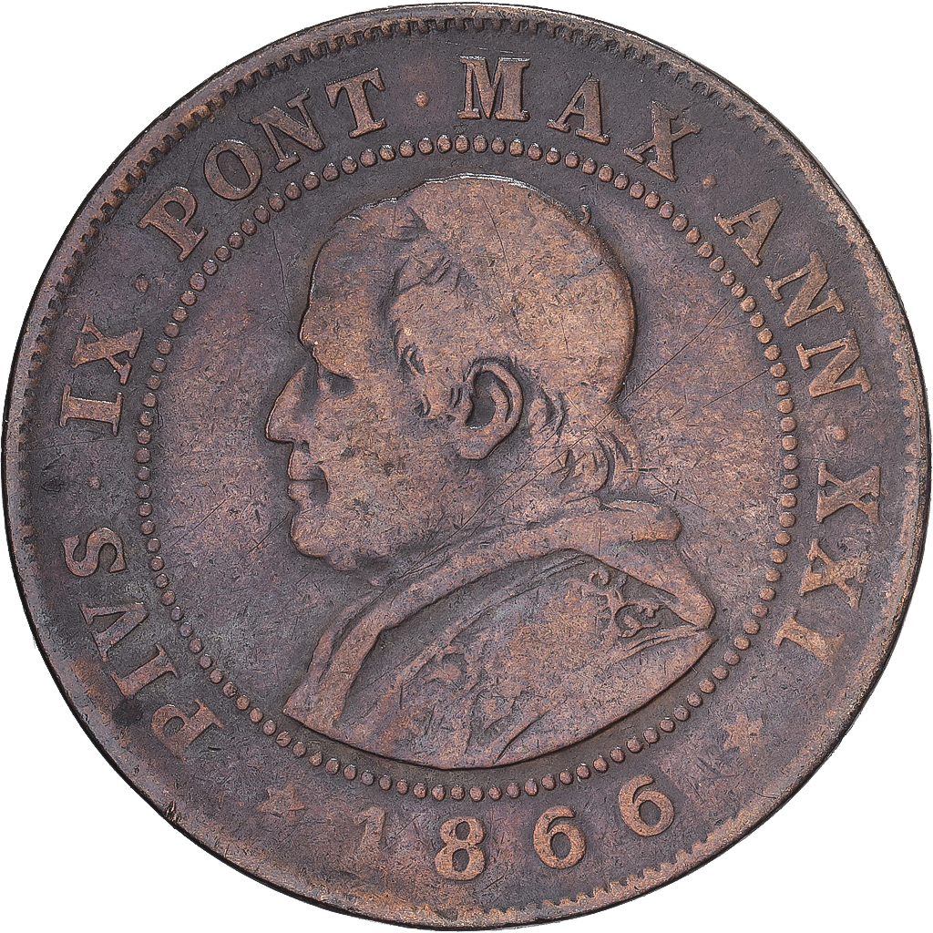Coin, ITALIAN STATES, PAPAL STATES, Pius IX, 2 Soldi, 10 Centesimi, 1866, Roma