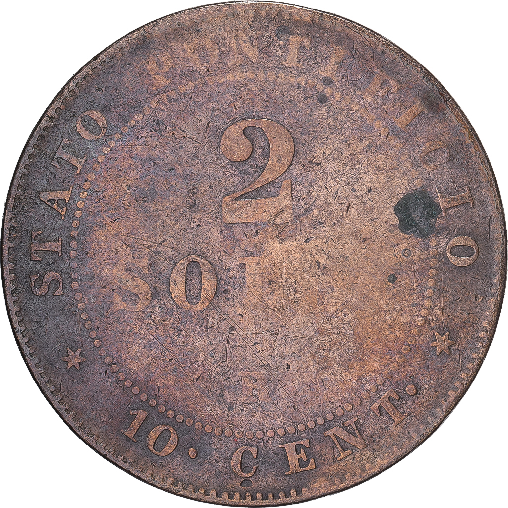 Coin, ITALIAN STATES, PAPAL STATES, Pius IX, 2 Soldi, 10 Centesimi, 1866, Roma