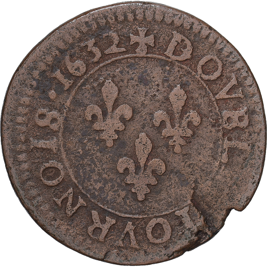 Coin, France, Louis XIII, Double tournois, buste juvénile au col fraisé
