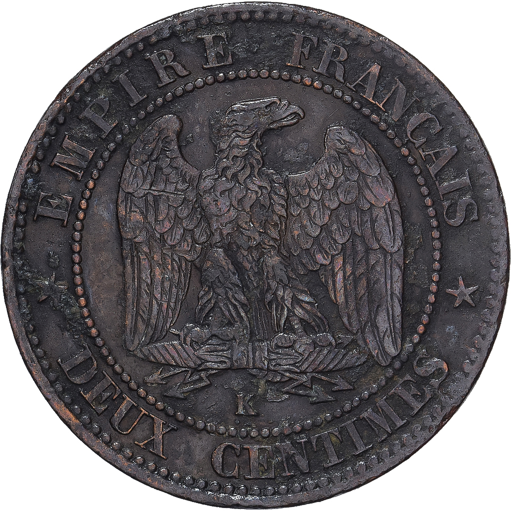 Coin, France, Napoléon III, 2 Centimes, 1861, Bordeaux, , Bronze