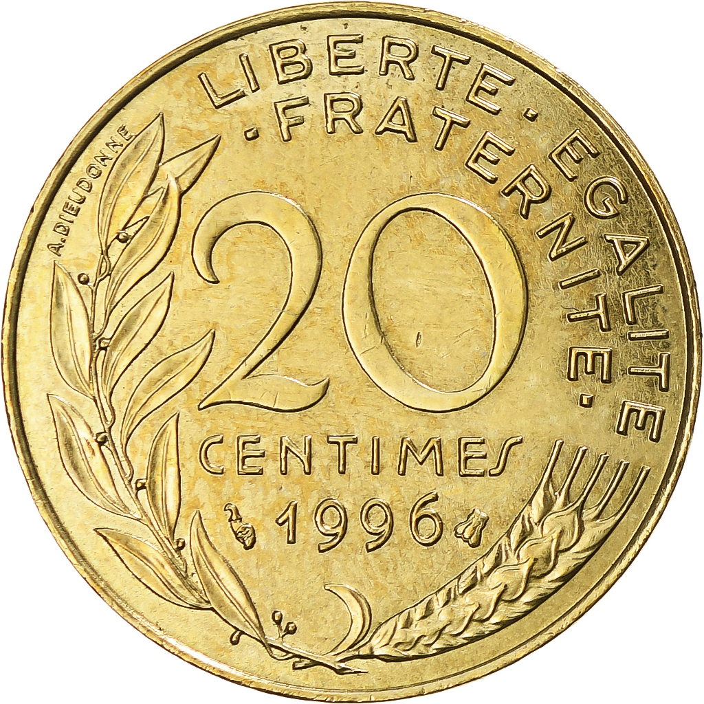 Coin, France, Marianne, 20 Centimes, 1996, Paris, AU, Aluminum-Bronze