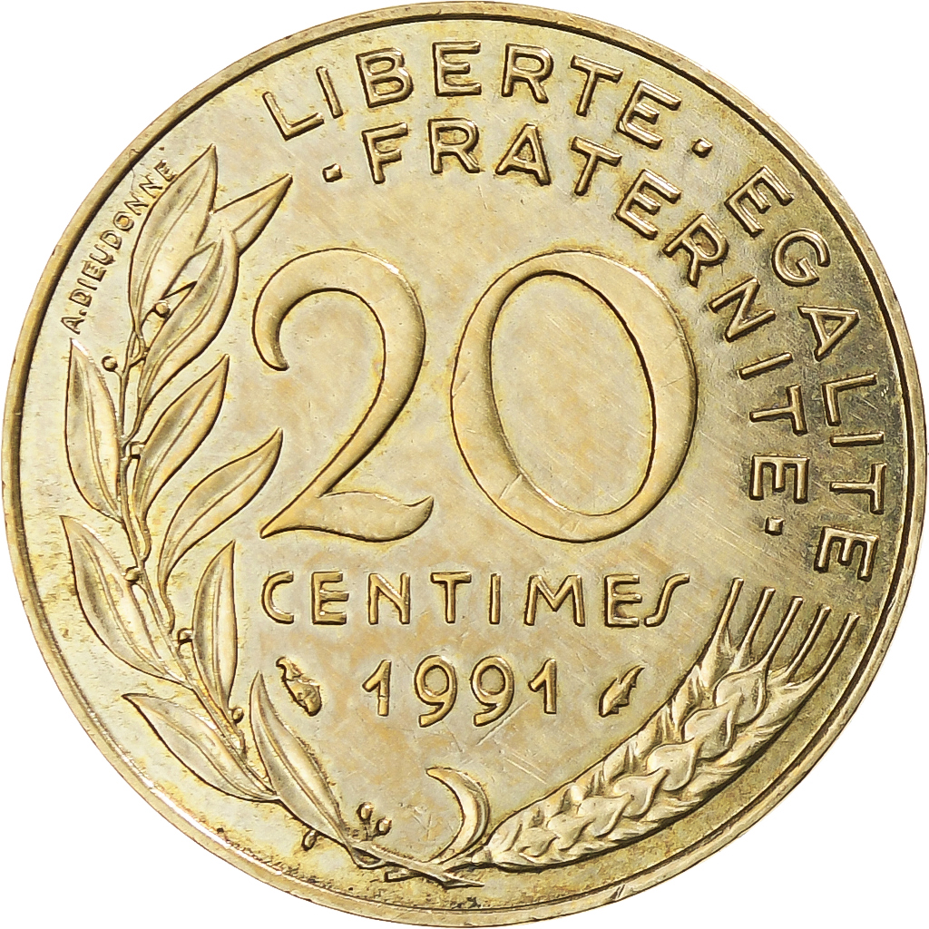 Coin, France, Marianne, 20 Centimes, 1991, Paris, , Aluminum-Bronze