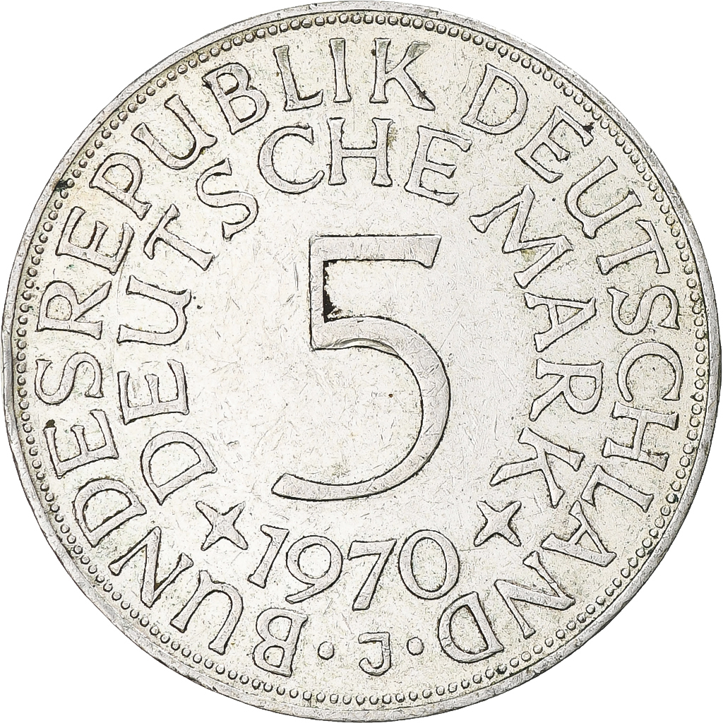 Coin, GERMANY - FEDERAL REPUBLIC, 5 Mark, 1970, Hambourg, , Silver