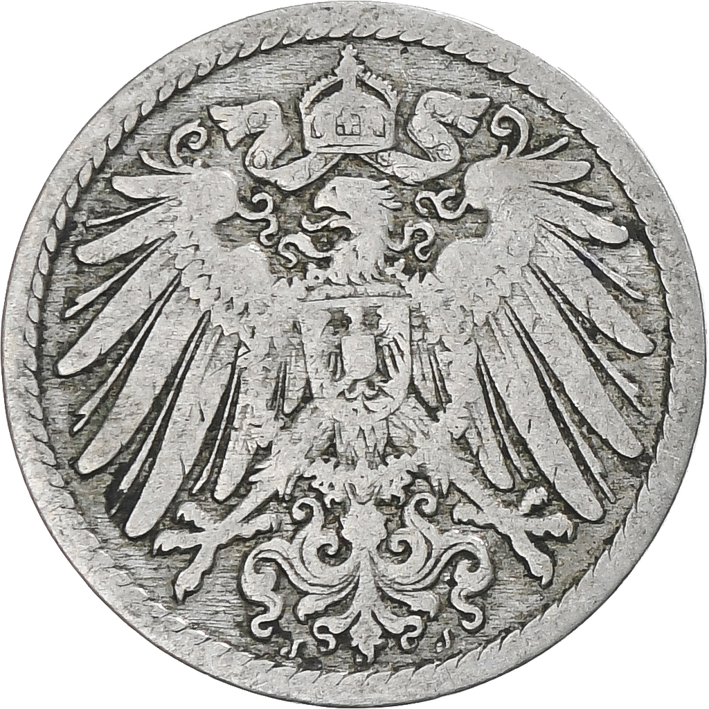 Coin, GERMANY - EMPIRE, Wilhelm II, 5 Pfennig, 1893, Hamburg, 