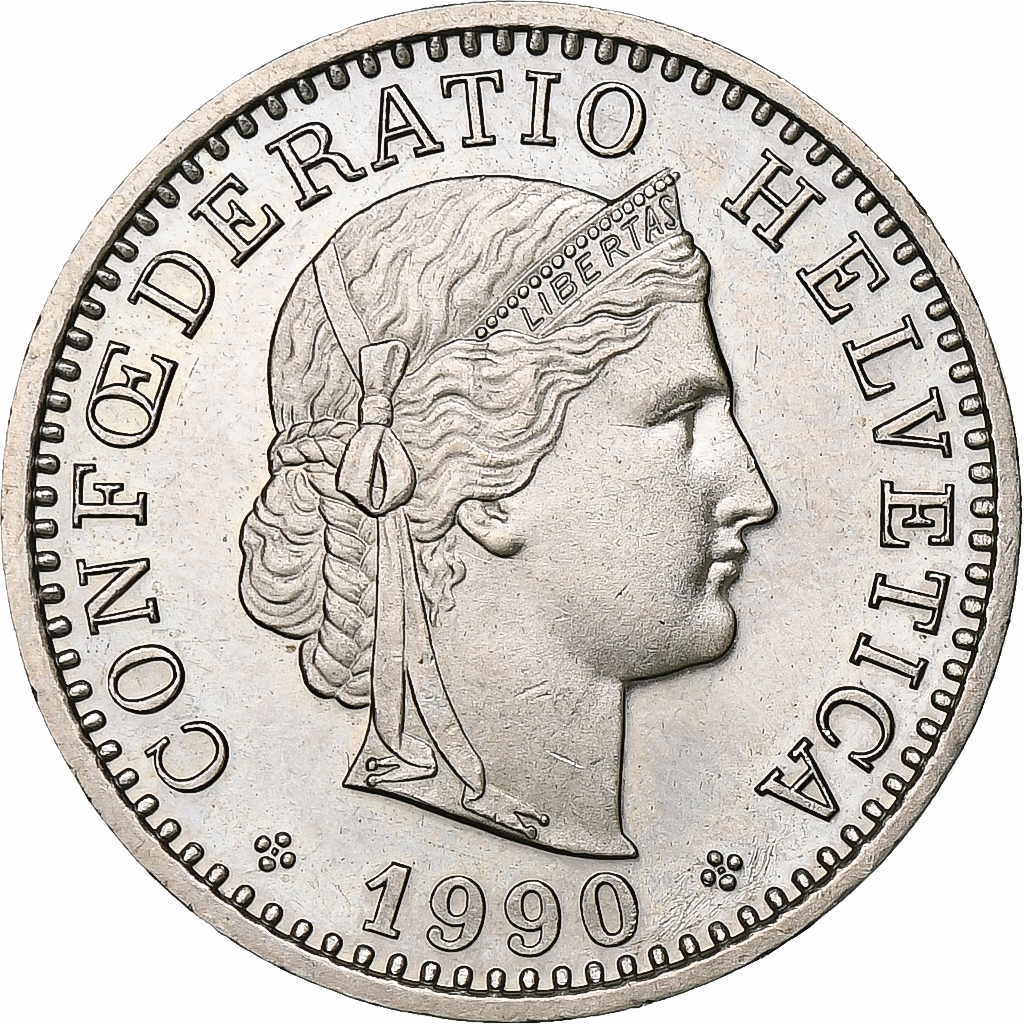 Switzerland, 20 Rappen, 1990, Bern, BE, Copper-nickel, , KM:29a