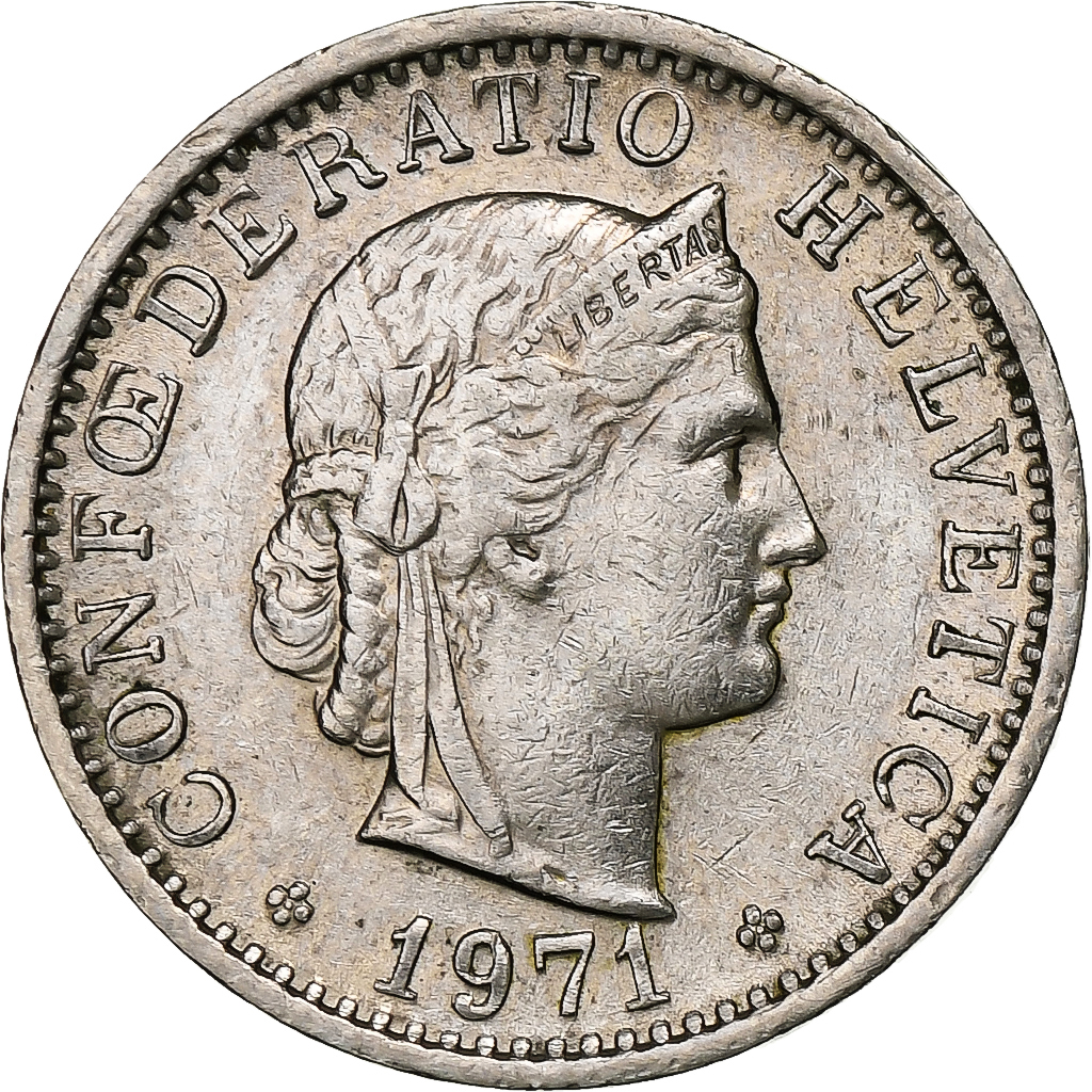 Switzerland, 20 Rappen, 1971, Bern, Copper-nickel, , KM:29a