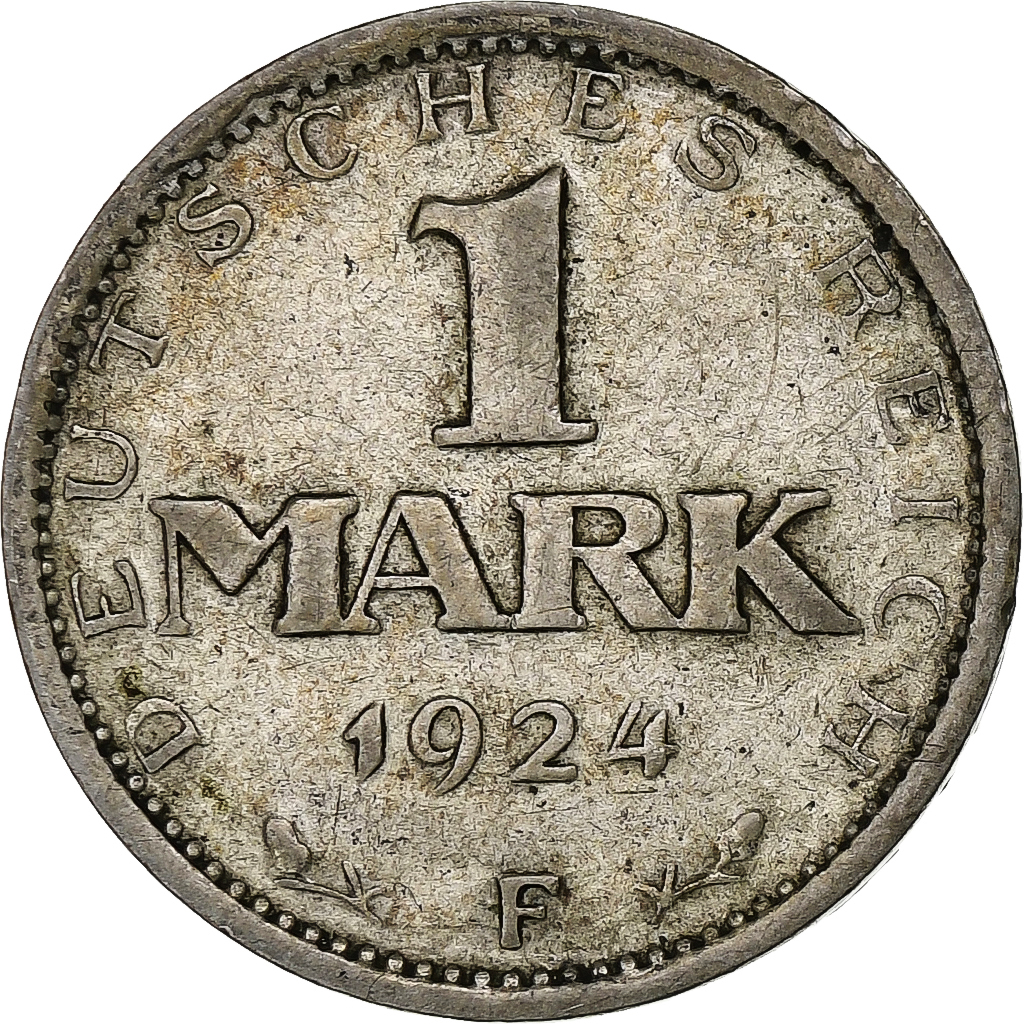 ALEMANIA - REPÚBLICA DE WEIMAR, Mark, 1924, Stuttgart, BC+, Plata, KM:42