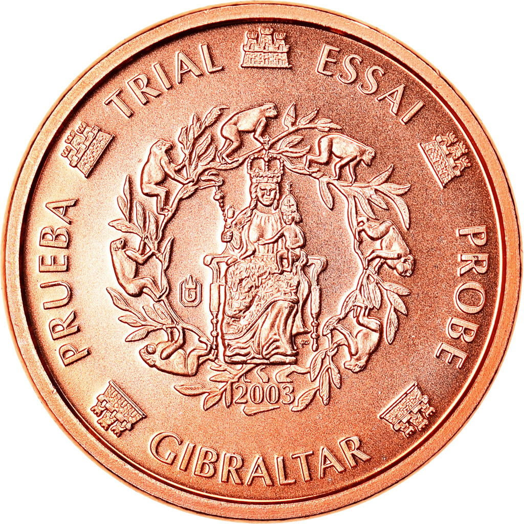 Gibraltar, medalla, 1 C, Essai Trial, 2003, Exonumia, FDC, Cobre chapado en