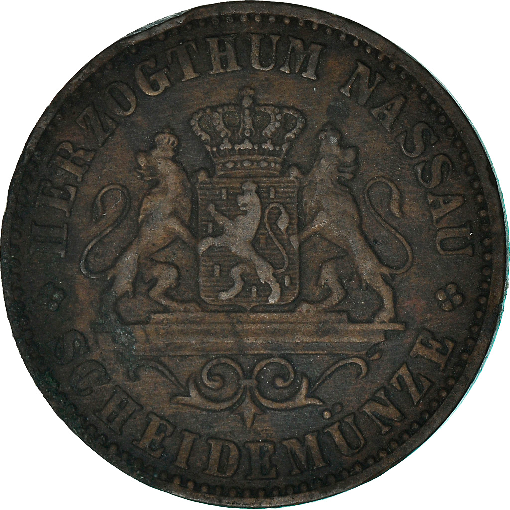 Coin, German States, NASSAU, Adolph, Kreuzer, 1862, Wiesbaden, 