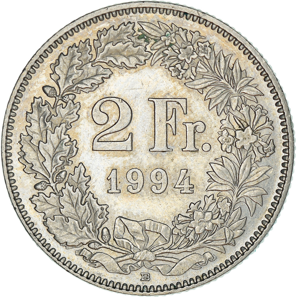 Moneda, Suiza, 2 Francs, 1994, Bern, MBC+, Cobre - níquel, KM:21a.3