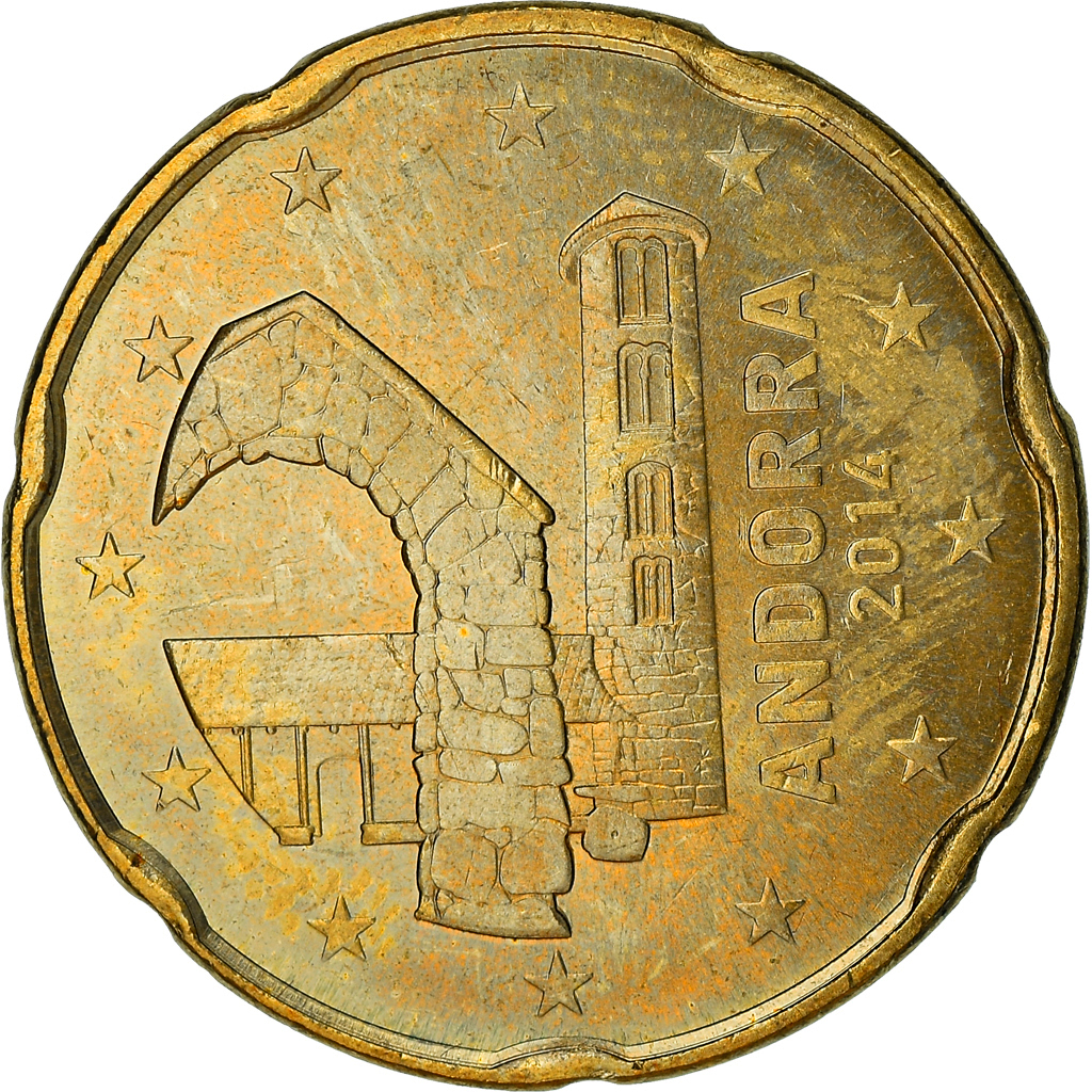 Andorra, 20 Euro Cent, 2014, UNZ, Messing, KM:524