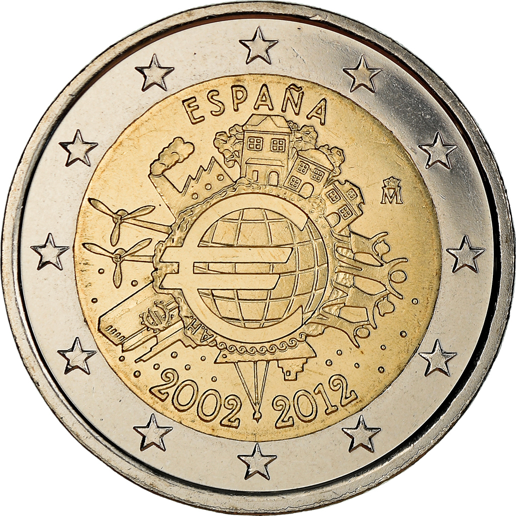 Spanien, 2 Euro, 10 years euro, 2012, Madrid, UNZ, Bi-Metallic, KM:1252