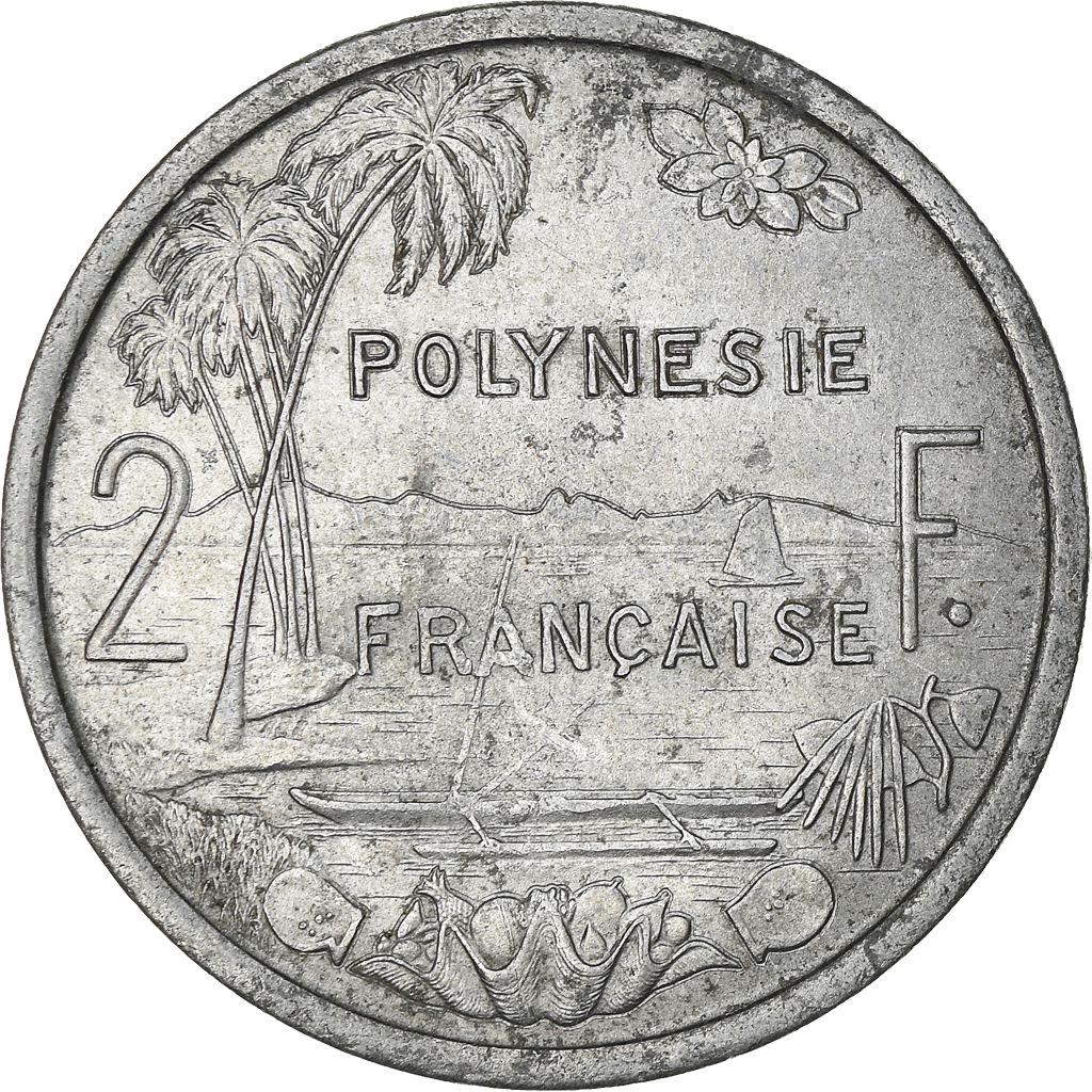 Moneda, Polinesia francesa, 2 Francs, 1973, Paris, MBC, Aluminio, KM:10