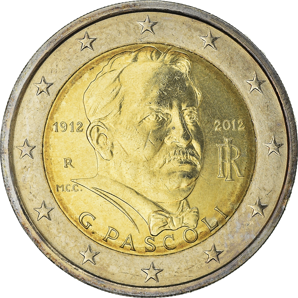 Italien, 2 Euro, Giovanni Pascoli, 2012, Rome, UNZ, Bi-Metallic, KM:355