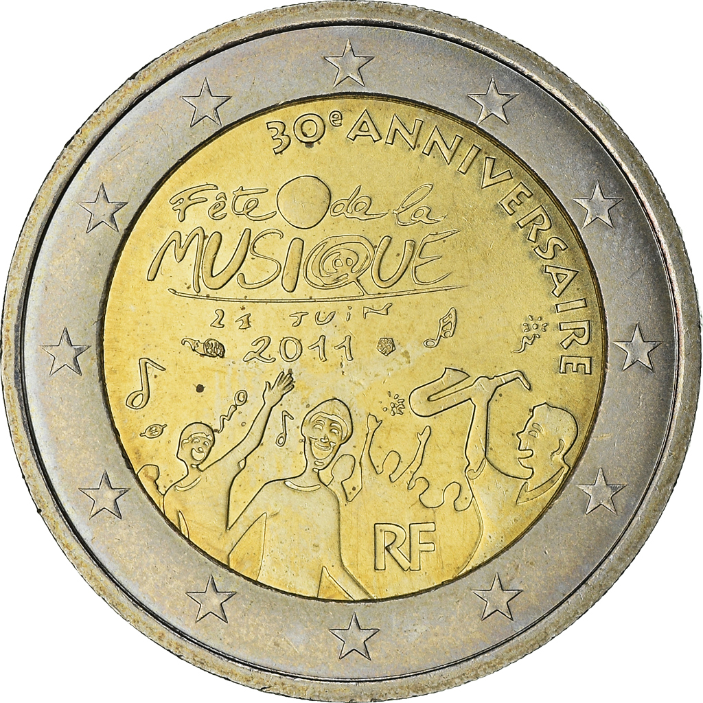 Frankreich, 2 Euro, Fête Musique, 2011, Paris, UNZ, Bi-Metallic, Gadoury:13.
