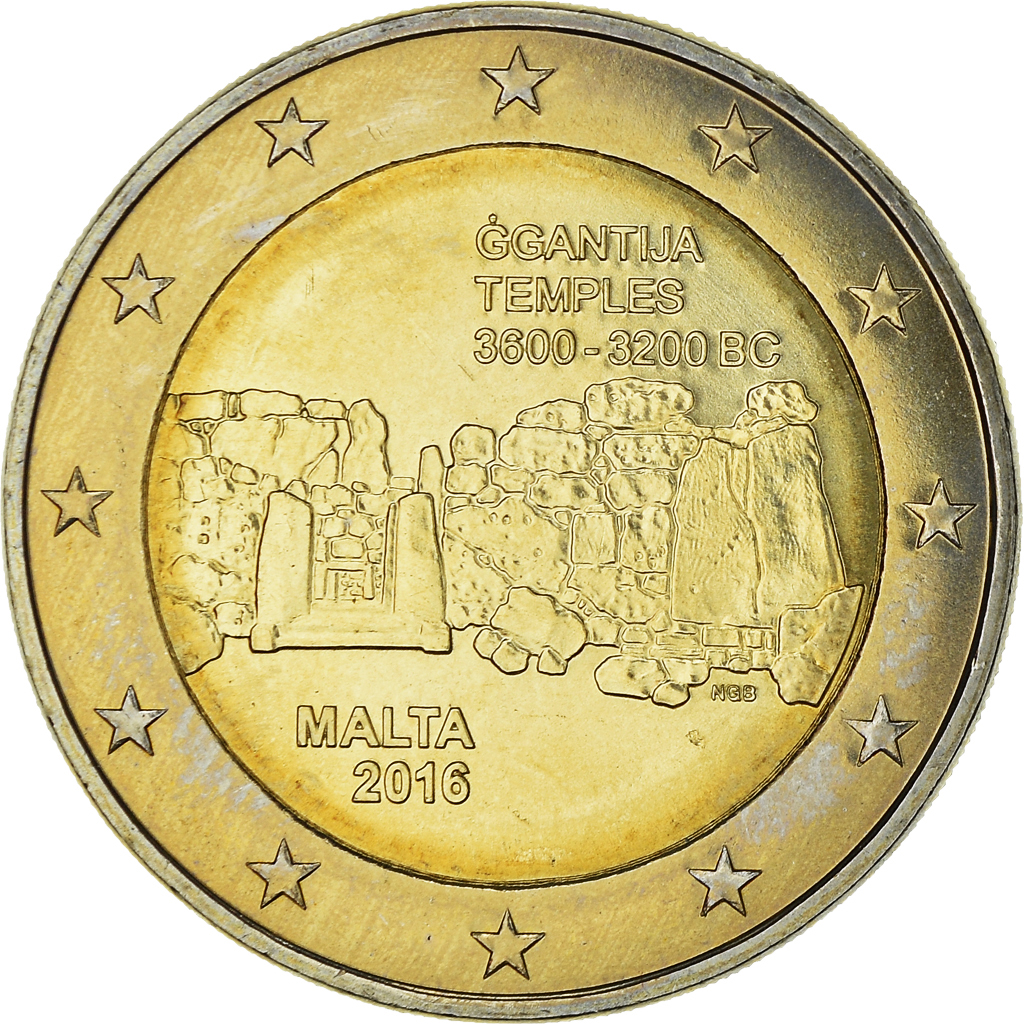 Malta, 2 Euro, Les temples de Ggantija, 2016, Paris, UNZ, Bi-Metallic