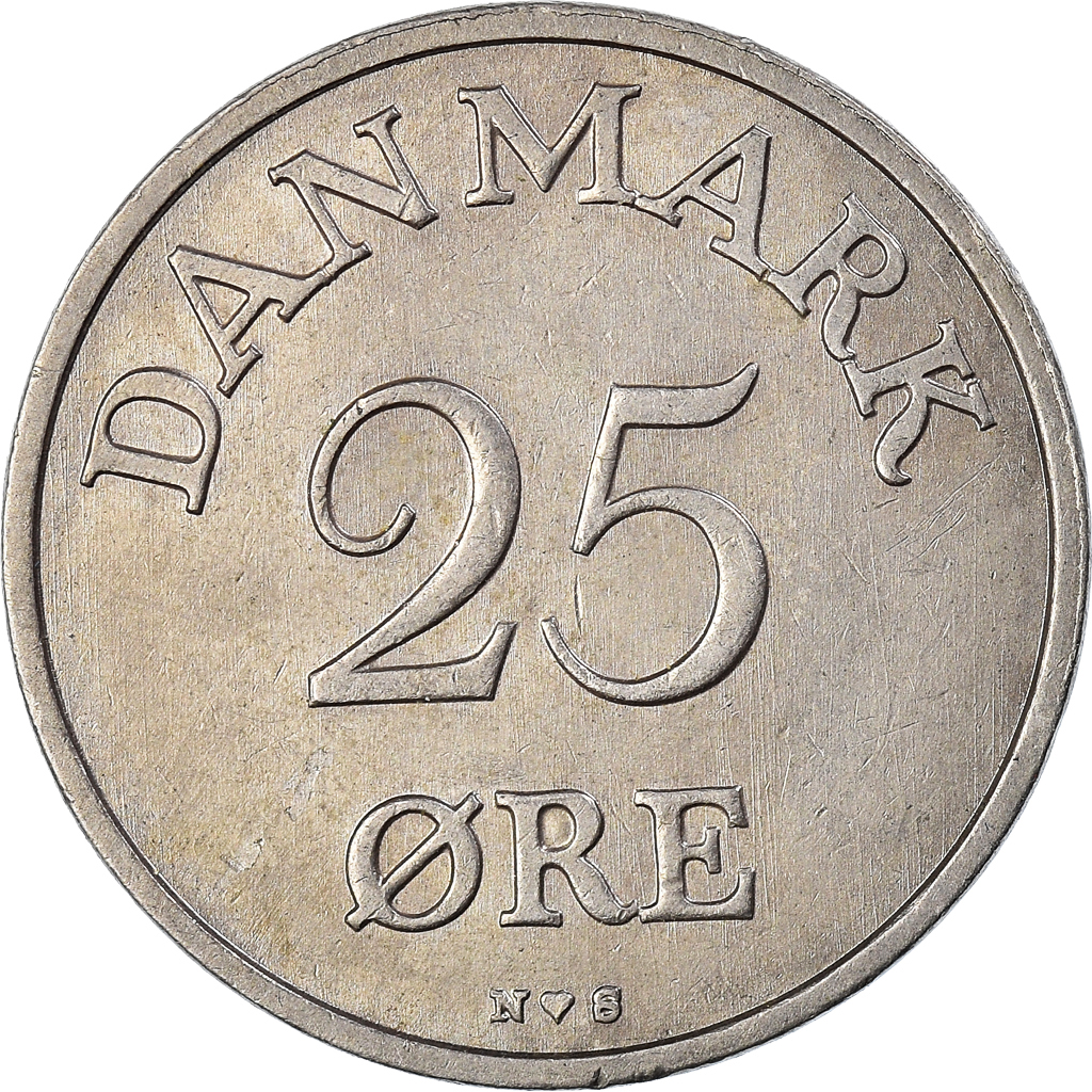 Moneda, Dinamarca, Frederik IX, 25 Öre, 1954, Copenhagen, MBC+, Cobre -