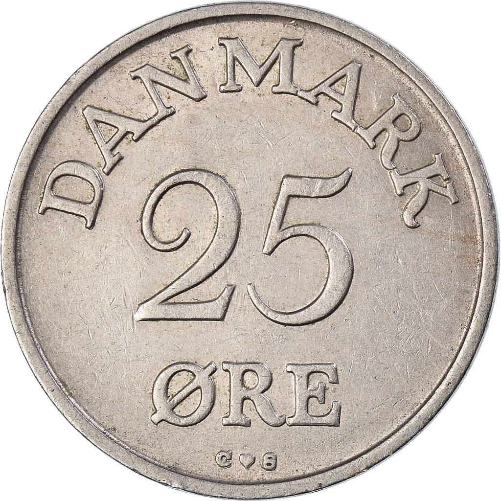 Moneda, Dinamarca, Frederik IX, 25 Öre, 1960, Copenhagen, MBC+, Cobre -