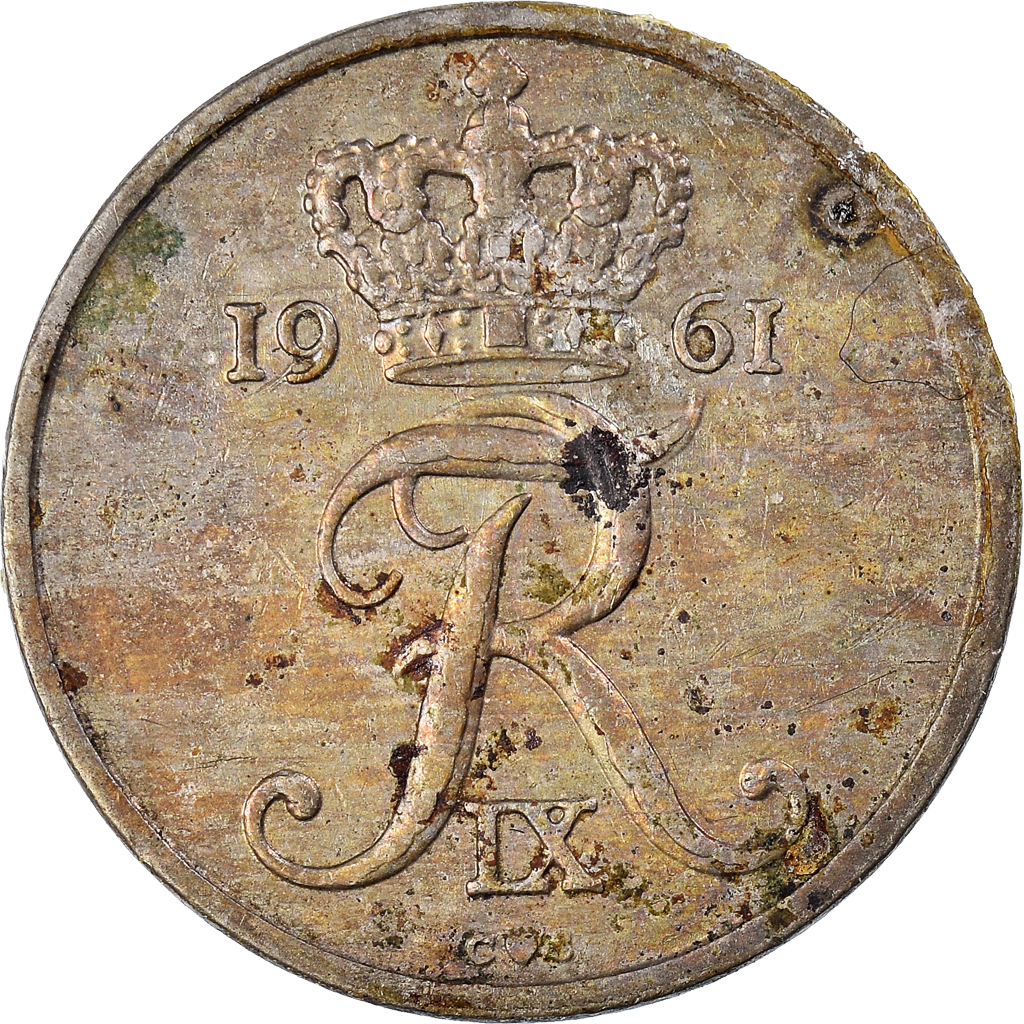 Moneda, Dinamarca, Frederik IX, 25 Öre, 1961, Copenhagen, BC+, Cobre - níquel